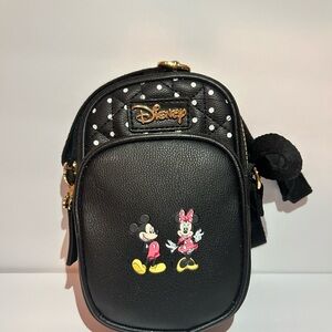 Disney Black and Gold Crossbody Bag with Mickey and Minnie